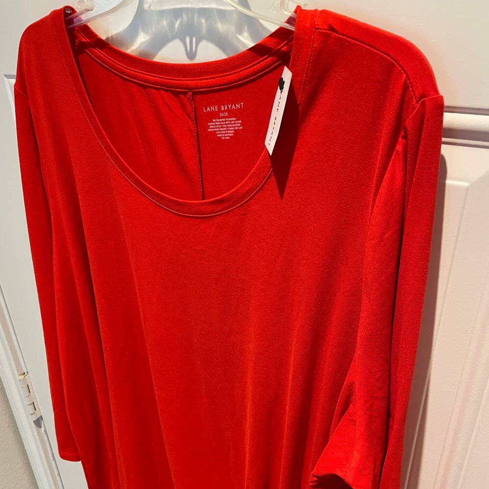 Lane Bryant Solid Red Twist Knot High-Low Short Sleeve Top Size 26/28 (4X) - Picture 7 of 8